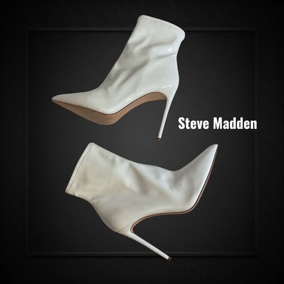 Steve Madden Women’s SZ 7.5M White Patent Stiletto High Heels Side Zip - Picture 2 of 15